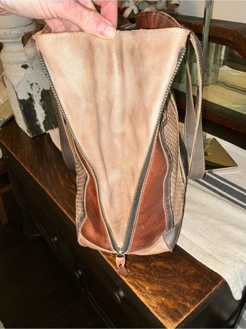 NWT Bed Stu Leather Amelie Expandable Shoulder Bag Tote Starry Night MSRP $365